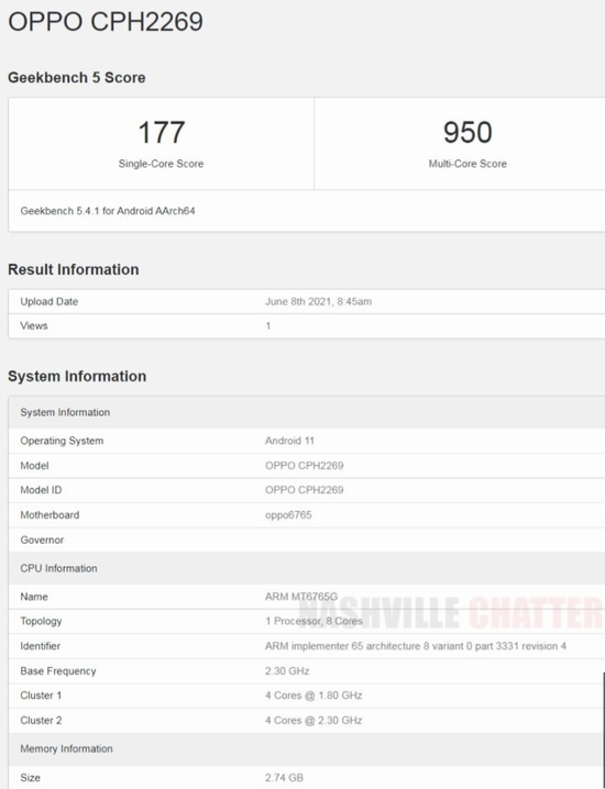 OPPO A16手机现身Geekbench：Helio G35芯片，3GB内存