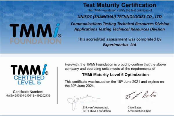 全球首家！紫光展锐通过TMMi 5级认证