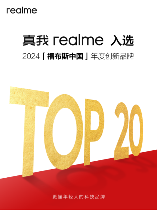 真我realme入选福布斯中国年度创新品牌TOP20